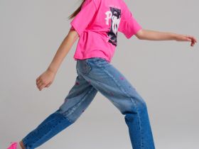 Брюки текстильные джинсовые для девочек