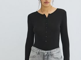 Боди с длинным рукавом, Черный