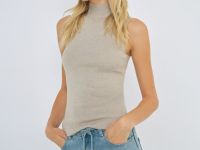 Вязаная майка с воротником-стойкой, Бежевый