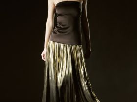 Юбка макси из ткани с эффектом жидкого золота, Золотой