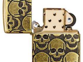 Зажигалка ZIPPO Armor® Cackling Cranium с покрытием Antique Brass, латунь/сталь, золотистая, матовая, 38x13x57 мм