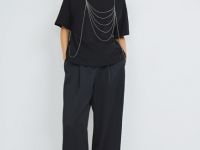 Футболка с декором из навесных цепочек, Черный