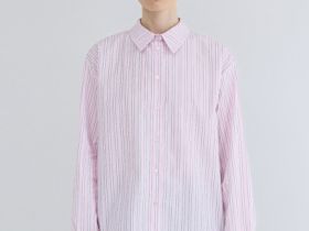 Рубашка в полоску из хлопка, Розовый