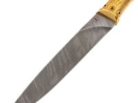 Подарочный нож Олень. Коллекция «Скифы», дамасская сталь с никелем, рукоять моржовый клык, гранат