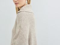 Джемпер с воротником-стойкой на молнии, Бежевый