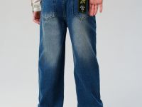 Брюки текстильные джинсовые утепленные для девочек