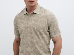 Поло с растительным принтом, Бежевый
