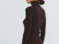 Водолазка из шерсти в рубчик, Коричневый