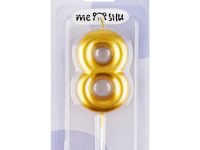 Свеча для торта с держателем MESHU "Цифра 8", 6 см, золотая, блистер
