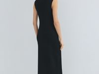 Вязаное платье в рубчик с горловиной-стойкой, Черный