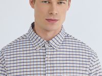 Рубашка в клетку из хлопка оксфорд, Бежевый