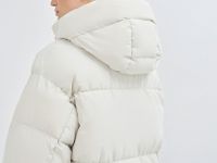 Длинный стёганый пуховик с капюшоном, Бежевый