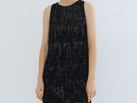 Платье А-силуэта с бахромой из пайеток, Черный