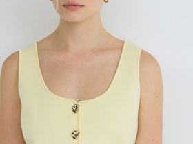 Вязаный топ с акцентными пуговицами, Желтый