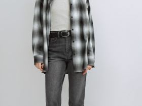 Прямые джинсы с высокой посадкой, Серый