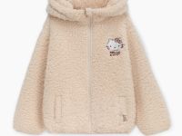 Бежевая куртка оверсайз на молнии с Hello Kitty и ушками для девочки Глория Джинс