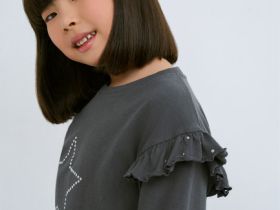 Лонгслив со стразами для девочек, Серый