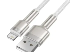 Кабель Baseus Cafule Series Metal (USB) на (Lightning) 2.4A 100см нейлоновая оплётка (CALJK-A02) (белый)