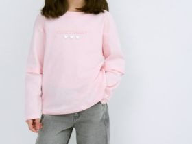 Лонгслив с вышивкой для девочек, Розовый