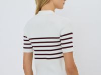 Джемпер в рубчик с воротником-поло, Фиолетовый