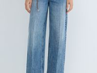 Широкие джинсы из плотного денима с ремнём, Синий