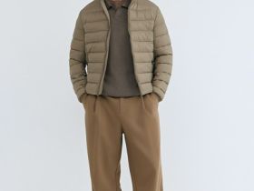 Утеплённая лёгкая куртка с воротником-стойкой, Бежевый