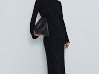 Расклёшенное платье в рубчик, Черный