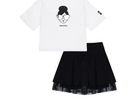 Комплект трикотажный для девочек: фуфайка (футболка), шорты