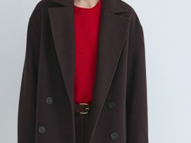 Короткое двубортное пальто, Коричневый