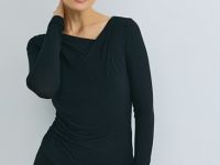 Лонгслив с драпировкой и асимметричным вырезом, Черный