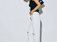 Прямые джинсы с разрезами на коленях, Белый