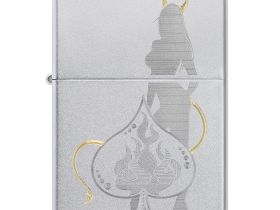 Зажигалка ZIPPO Devilish Ace с покрытием Satin Chrome, латунь/сталь, серебристая, 38x13x57 мм