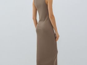 Трикотажное платье-майка в рубчик, Бежевый