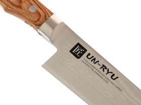 Кухонный нож Shimomura Сантоку 160 мм, сталь VG-10 в обкладах из дамаска, рукоять Pakka wood