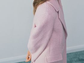 Длинное двубортное пальто из шерсти, Розовый