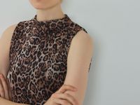 Платье из сетки с леопардовым принтом, Бежевый