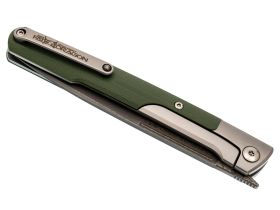 Складной нож Fat Dragon Attendants, сталь дамаск, рукоять G-10/сталь, зеленый