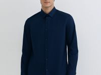 Рубашка из структурной ткани, Синий