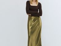 Юбка из ткани с эффектом жидкого золота, Золотой