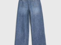 Утеплённые широкие джинсы с эффектом стирки для девочек, Синий