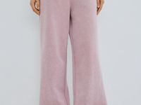 Базовые широкие брюки с эффектом стирки, Розовый