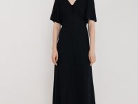 Льняное платье с разрезом спереди, Черный