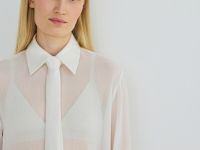 Блузка из жатого шифона с галстуком, Белый