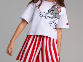 Комплект трикотажный для девочек: фуфайка (футболка), шорты