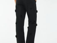 Джинсы с декором в виде цветов, Черный