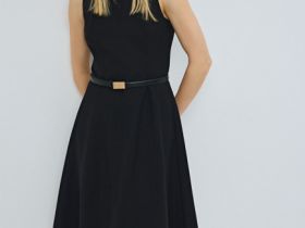 Платье без рукавов с расклёшенной юбкой, Черный