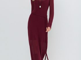 Вязаное платье с поясом, Фиолетовый