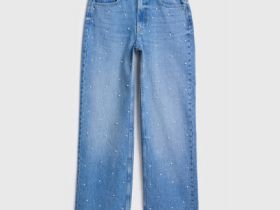 Прямые джинсы с жемчужинами, Голубой