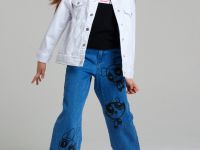 Брюки текстильные джинсовые для девочек