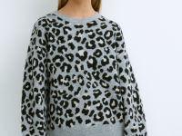 Вязаный джемпер с леопардовым узором для девочек, Серый